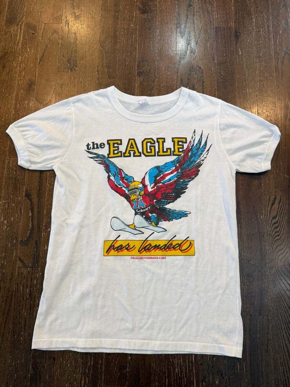 Vintage 1988 Eddie The Eagle Calgary Winter Olympics T-Shirt Size XL